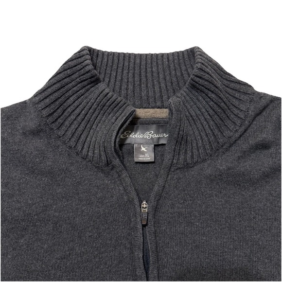 Eddie Bauer Sweater Mens X Large Black/Grey  Knit 1/4 Zip Casual Outdoors - Picture 1 of 9